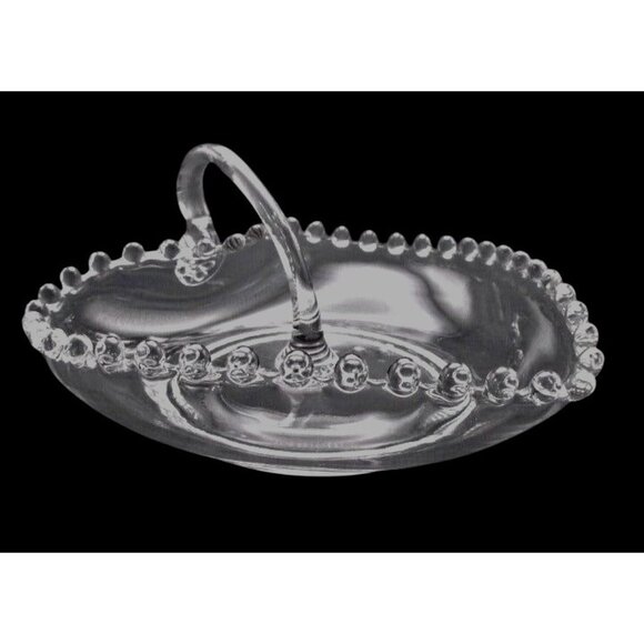 Imperial Glass Candlewick Heart Shaped Serving Candy Clear Glass Dish w/ Handle - Picture 2 of 4